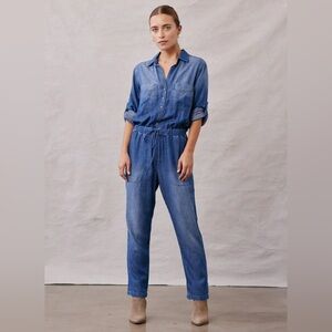 BELLA DAHL UTILITY JUMPSUIT IN DARK OMBRE WASH long sleeve belted Sz Large